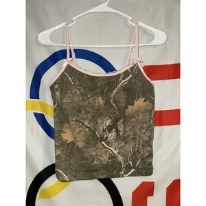 Orange Kiss Camo Tank Top Womens Medium Cami Lace Y2K